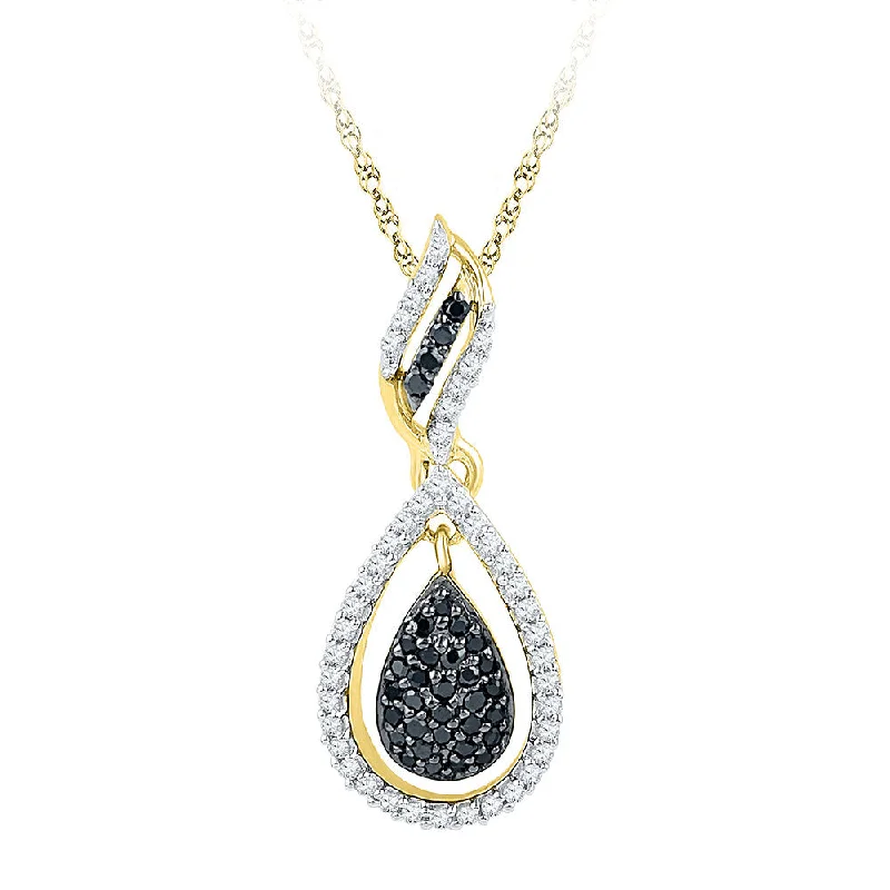 Divided link necklace-10kt Yellow Gold Womens Round Black Color Enhanced Diamond Teardrop Pendant 1/3 Cttw