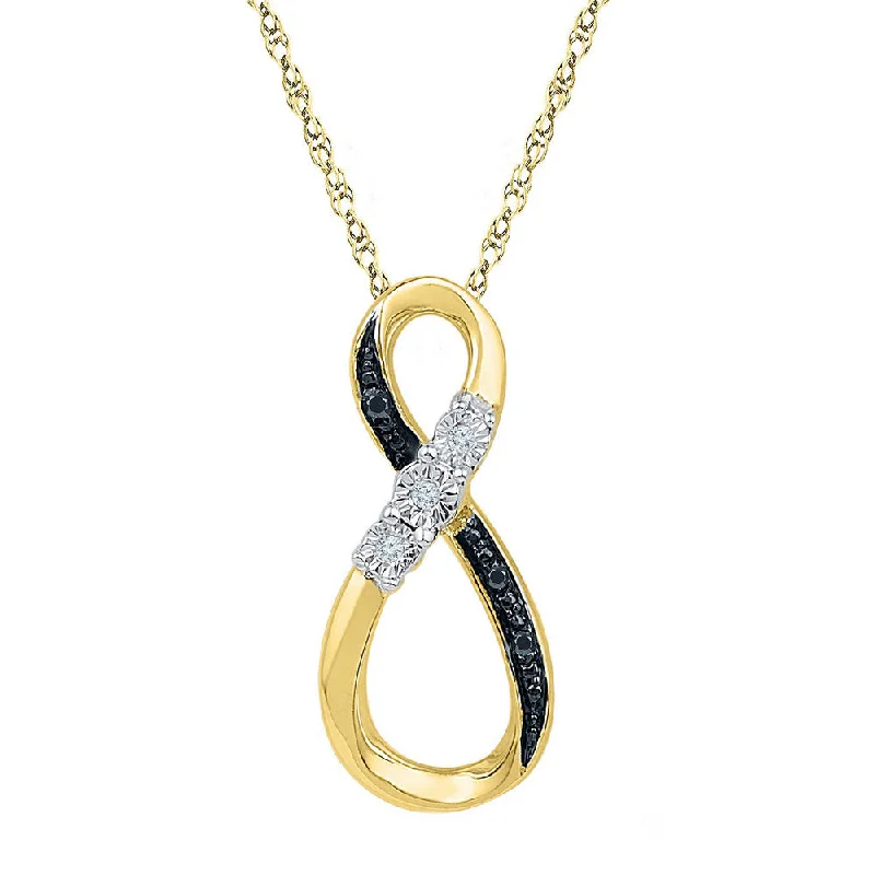 Gentle sweep necklace-10kt Yellow Gold Womens Round Black Color Enhanced Diamond Vertical Infinity Pendant .03 Cttw