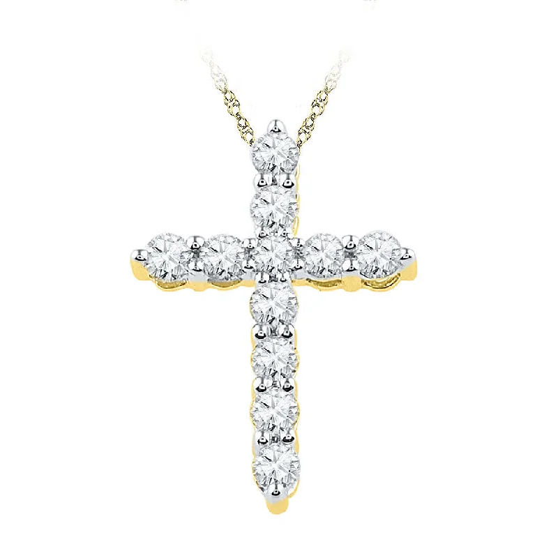 Open coil necklace-10kt Yellow Gold Womens Round Diamond Cross Religious Pendant 1/3 Cttw