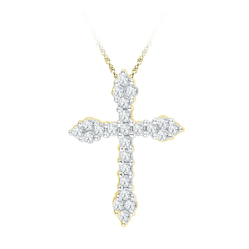 Worn-edge necklace-10kt Yellow Gold Womens Round Diamond Cross Religious Pendant 1/4 Cttw