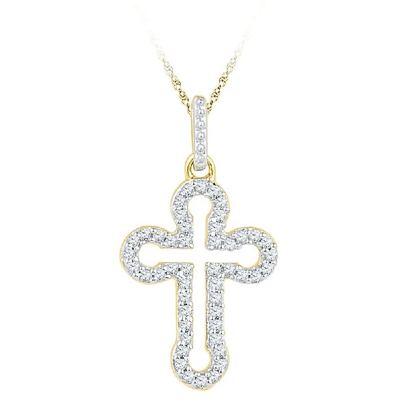 Locked necklace-10kt Yellow Gold Womens Round Diamond Cross Religious Pendant 1/6 Cttw