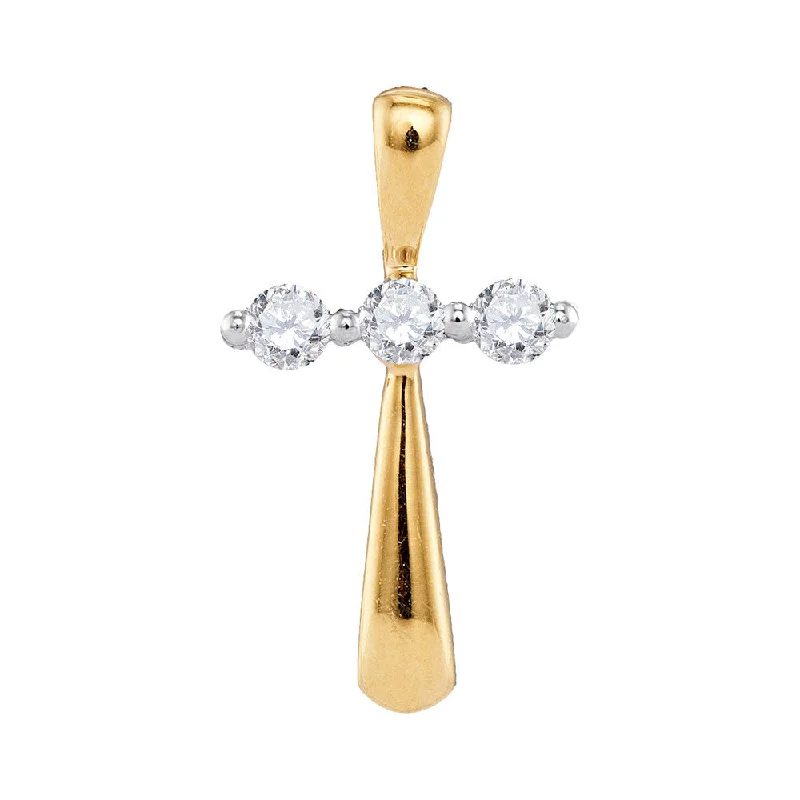 Slope gem necklace-10kt Yellow Gold Womens Round Diamond Cross Religious Pendant 1/6 Cttw