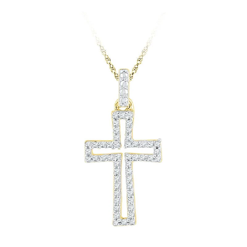 Chilly aquamarine necklace-10kt Yellow Gold Womens Round Diamond Cross Religious Pendant 1/6 Cttw