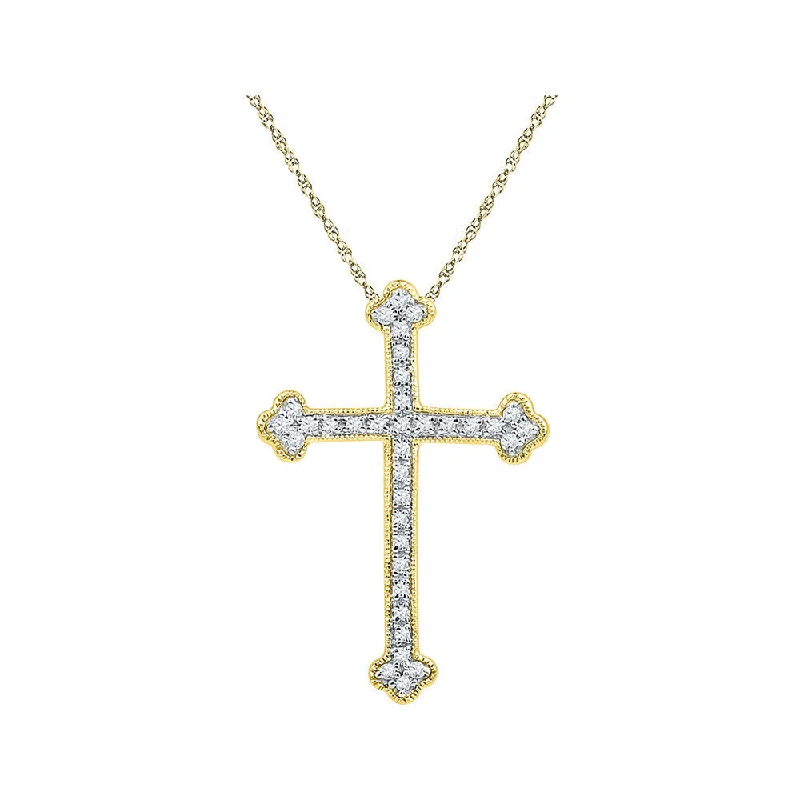 Coarse sapphire necklace-10kt Yellow Gold Womens Round Diamond Gothic Cross Religious Pendant 1/5 Cttw