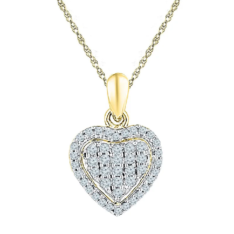 Rich garnet necklace-10kt Yellow Gold Womens Round Diamond Heart Cluster Pendant 1/4 Cttw