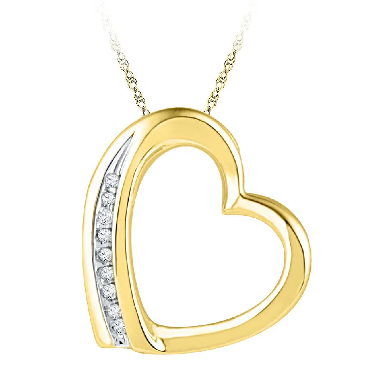 Natural stone necklace-10kt Yellow Gold Womens Round Diamond Heart Pendant .03 Cttw