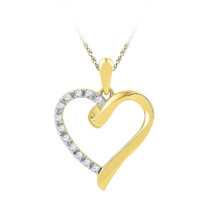 Curled rim necklace-10kt Yellow Gold Womens Round Diamond Heart Pendant 1/20 Cttw