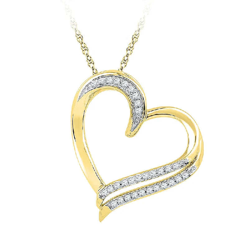 Open coil necklace-10kt Yellow Gold Womens Round Diamond Heart Pendant 1/6 Cttw