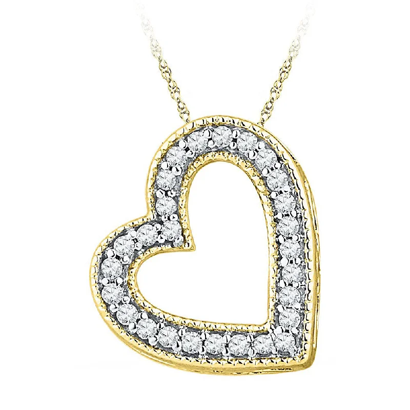 Cloud-cut necklace-10kt Yellow Gold Womens Round Diamond Heart Pendant 1/8 Cttw