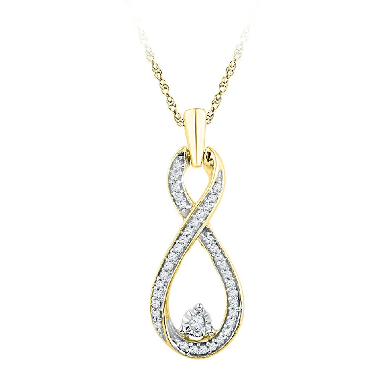 Framed design necklace-10kt Yellow Gold Womens Round Diamond Infinity Pendant 1/6 Cttw