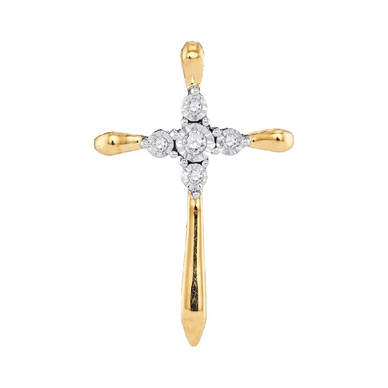 Narrow-tier necklace-10kt Yellow Gold Womens Round Diamond Roman Cross Pendant 1/20 Cttw