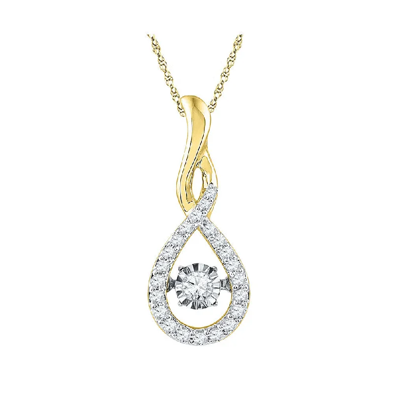 Rolling wave necklace-10kt Yellow Gold Womens Round Diamond Solitaire Moving Twinkle Teardrop Pendant 1/4 Cttw