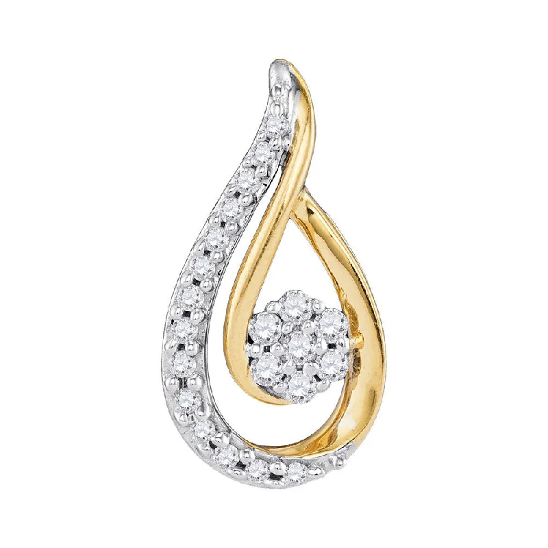 Satin granite necklace-10kt Yellow Gold Womens Round Diamond Teardrop Cluster Pendant 1/4 Cttw