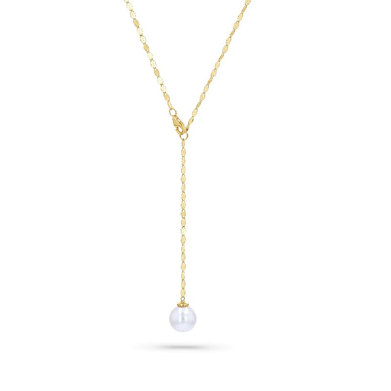 Frayed edge necklace-Demure Pearl Drop Chain Lariat