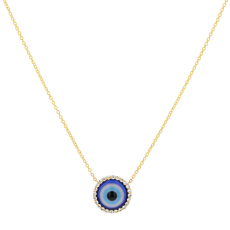 Shimmering quartz necklace-Round Diamond Evil Eye Necklace