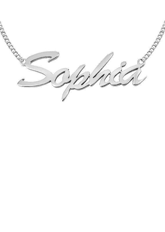 Offset design necklace-14K White Gold Name Plate Necklace | Style #96