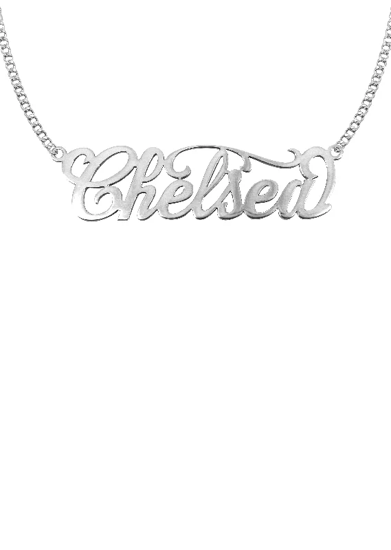 Glimmering gem necklace-14K White Gold Name Plate Necklace | Style #98