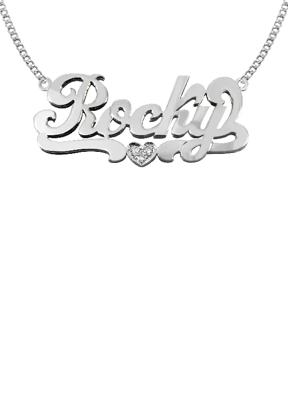 Arcing design necklace-14K White Gold with Diamond Name Plate Necklace | Style #94