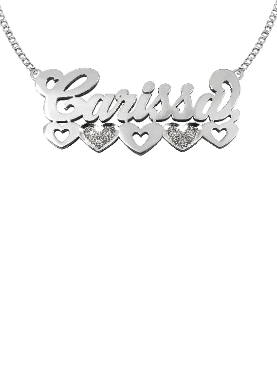 Tapered gem necklace-14K White Gold with Diamonds Name Plate Necklace | Style #118