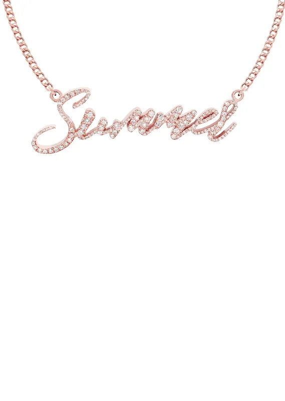 Bold tier necklace-14K Rose Gold  Full Diamond Name Plate Necklace | Style #112