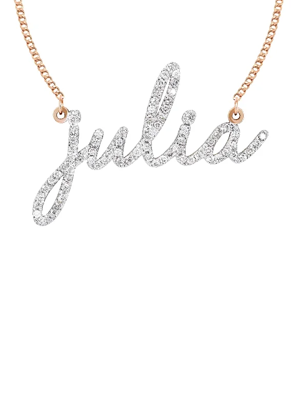 Malleable gem necklace-14K Rose Gold  Full Diamond Script Name Necklace | Style #117