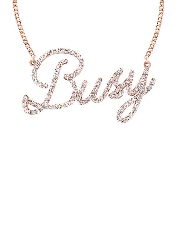 Peak motif necklace-14K Rose Gold  Full Diamond Script Name Plate Necklace | Style #114