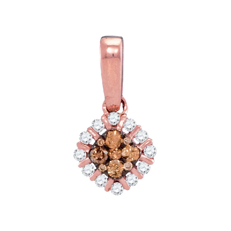 Patinated silver necklace-14kt Rose Gold Womens Round Brown Diamond Diagonal Square Pendant 1/4 Cttw