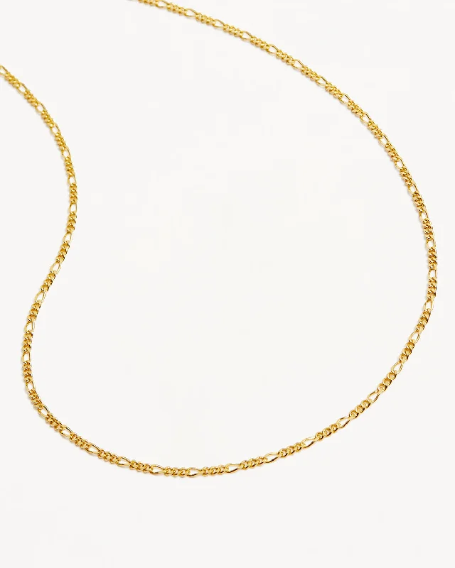 Glossy platinum necklace-9k Solid Gold 18" Figaro Chain Necklace