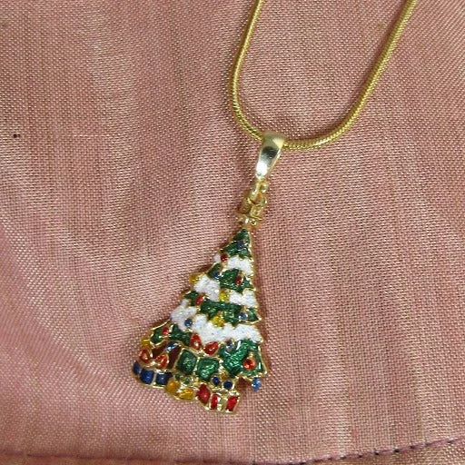 Patinated silver necklace-Delicate Christmas Tree Pendant Necklace