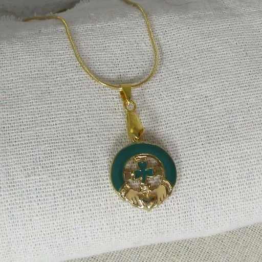 Vintage chrysocolla necklace-Green Claddagh Pendant Necklace