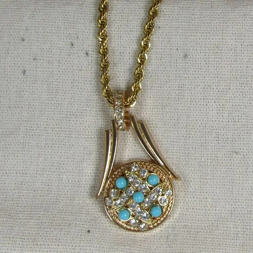 Shimmering iolite necklace-Crystal & Turquoise Pendant Necklace Gold