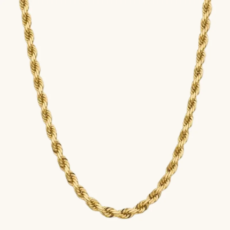 Glossy platinum necklace-8.00mm Gold Rope Chain Necklace