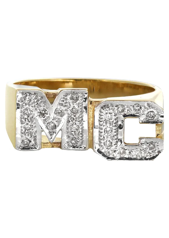 Subtle filigree necklace-14K Diamond Initials Gold Name Ring | Style #104