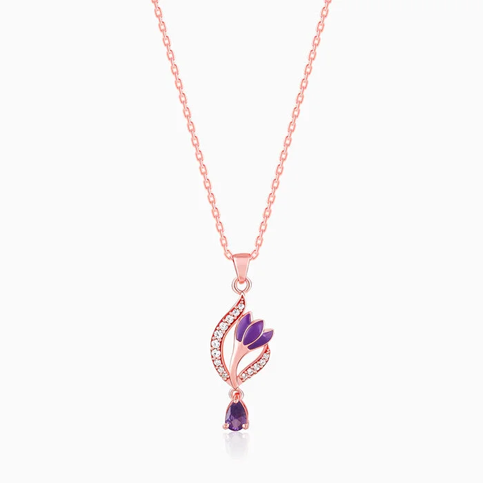 Rolling wave necklace-Rose Gold Flowing Crocus Pendant with Link Chain