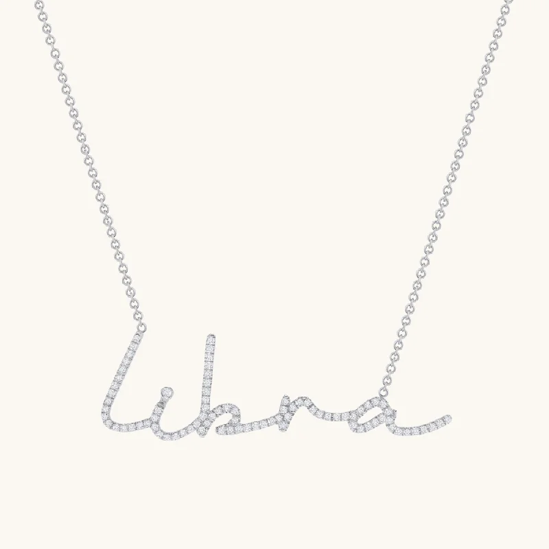 Patinated silver necklace-Cursive Diamond Name Necklace