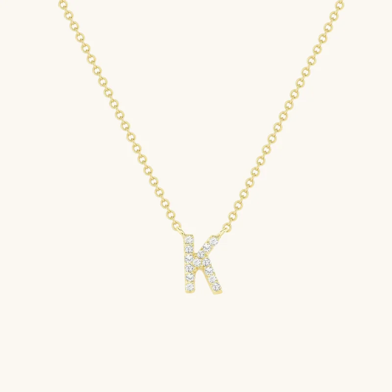 Satin iron necklace-Small Diamond Initial Necklace