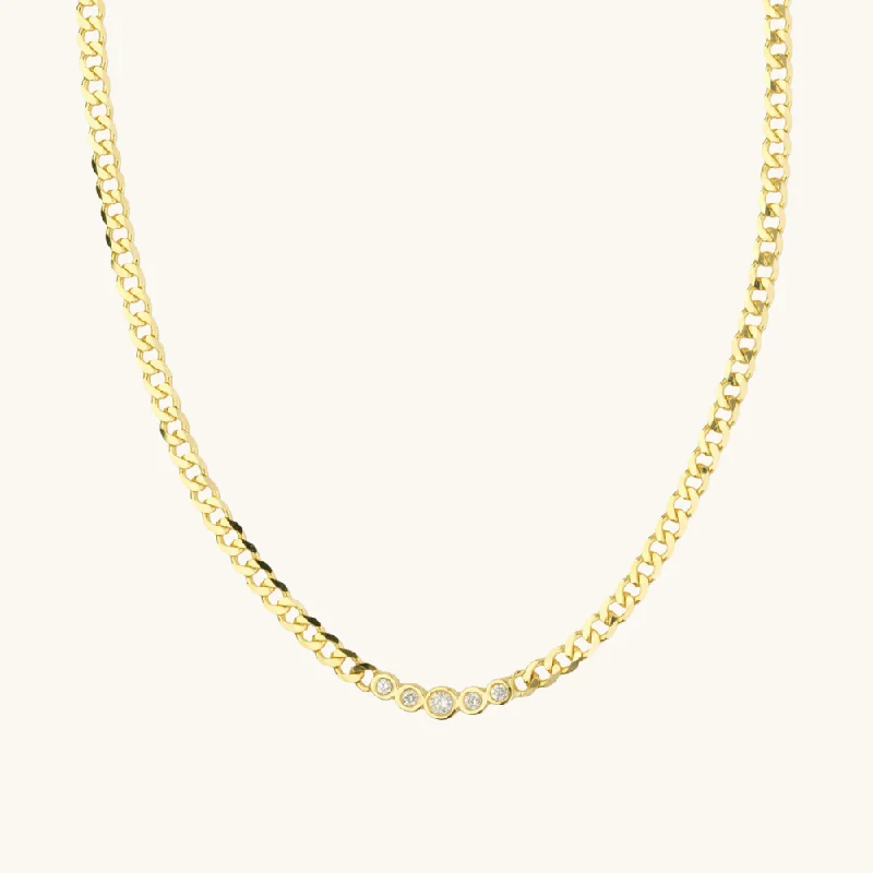 Frayed edge necklace-Diamond Bezel Curb Chain Necklace