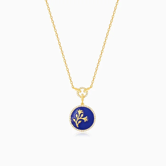 Dual-stone necklace-Golden Royal Blue Pendant with Link Chain