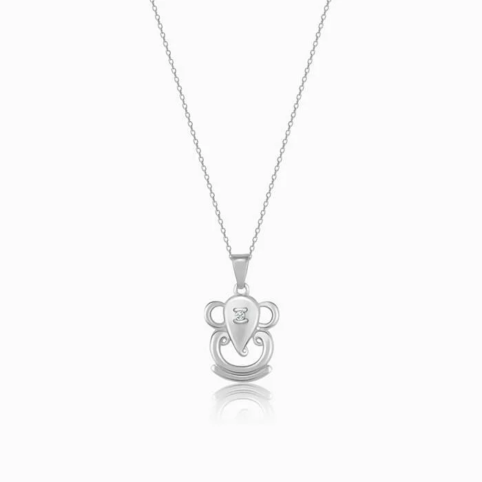 Narrow-tier necklace-Silver Ganesha Pendant with Link Chain