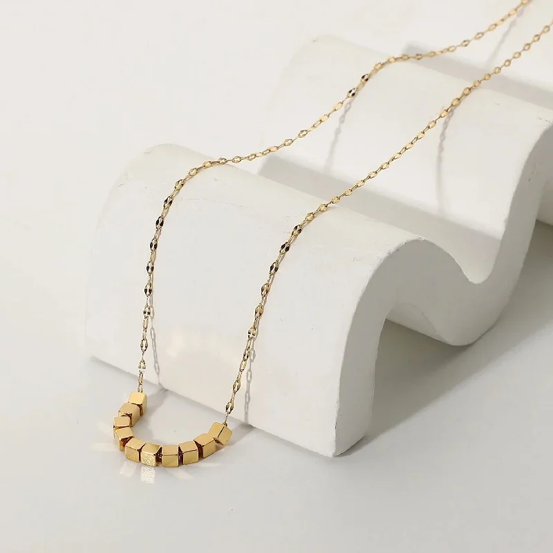 Satin granite necklace-Gold Cube Necklace