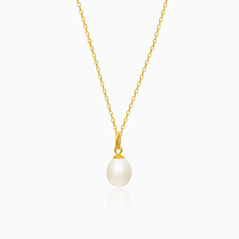 Smooth-cut necklace-Golden Minimal Pearl Pendant with Link Chain