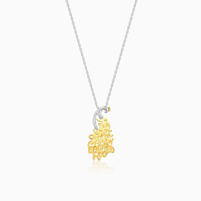 Leaning gem necklace-Golden Peacock Pendant with Link Chain