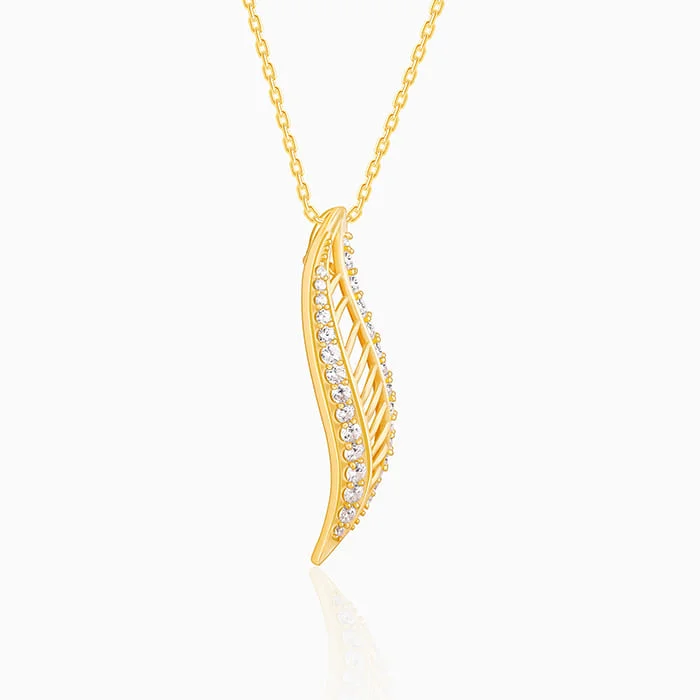 Gentle sweep necklace-Golden Wavelet Pendant With Link Chain