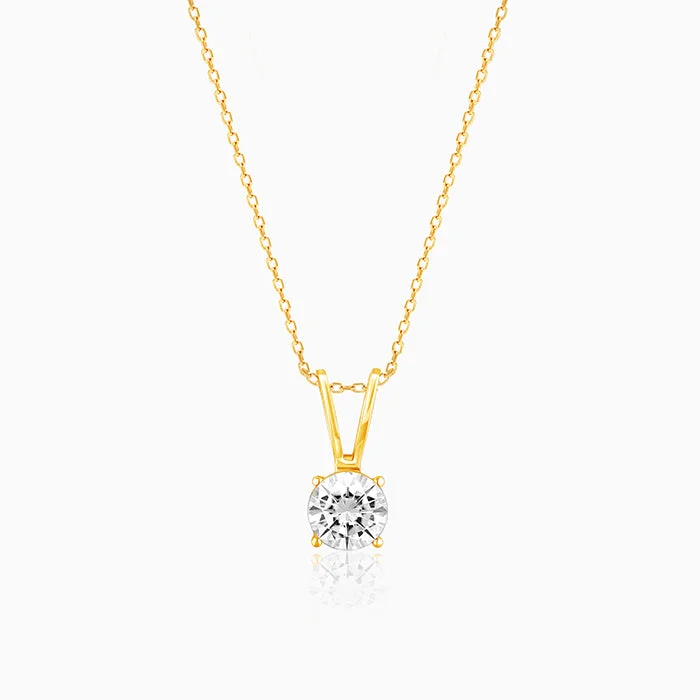 Divided link necklace-Golden Zircon Pendant with Link Chain