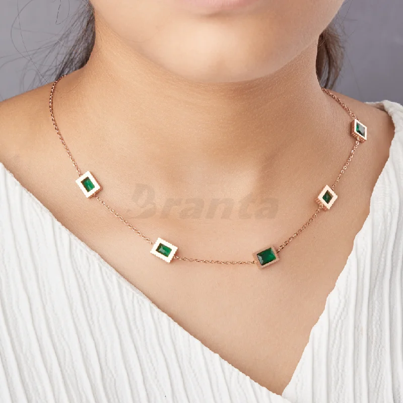 Fixed gem necklace-Green Emerald Rose Gold Necklace