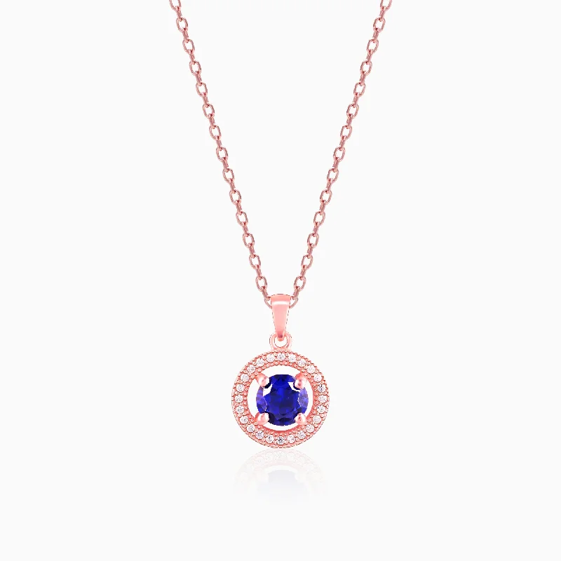 Eclectic stone necklace-Rose Gold Blue Velvet Pendant With Link Chain