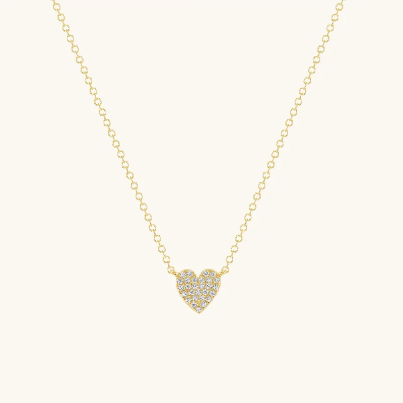 Contoured necklace-Mini Diamond Heart Pave Necklace