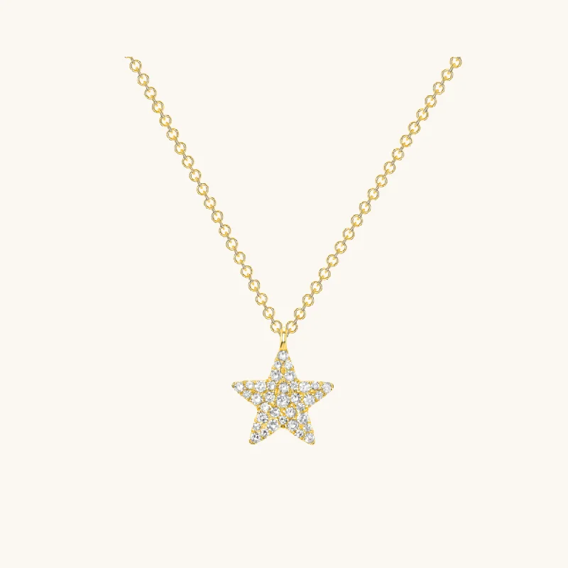 Bold granite necklace-Mini Pave Diamond Star Necklace