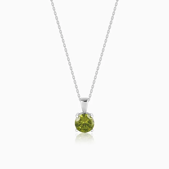 Subtle silver necklace-Silver Gracious Green Pendant with Link Chain