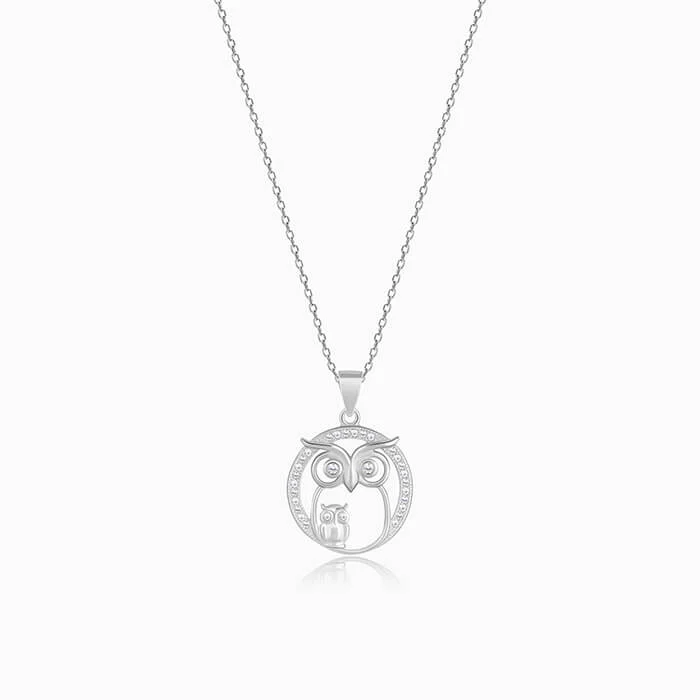 Slope gem necklace-Silver Foresight Owl Pendant with Link Chain